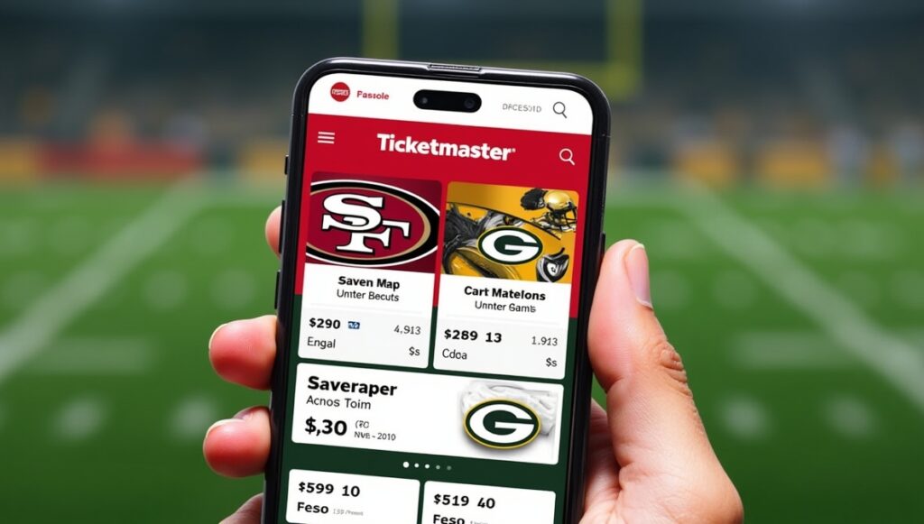 showing available tickets for a 49ers vs Packers game